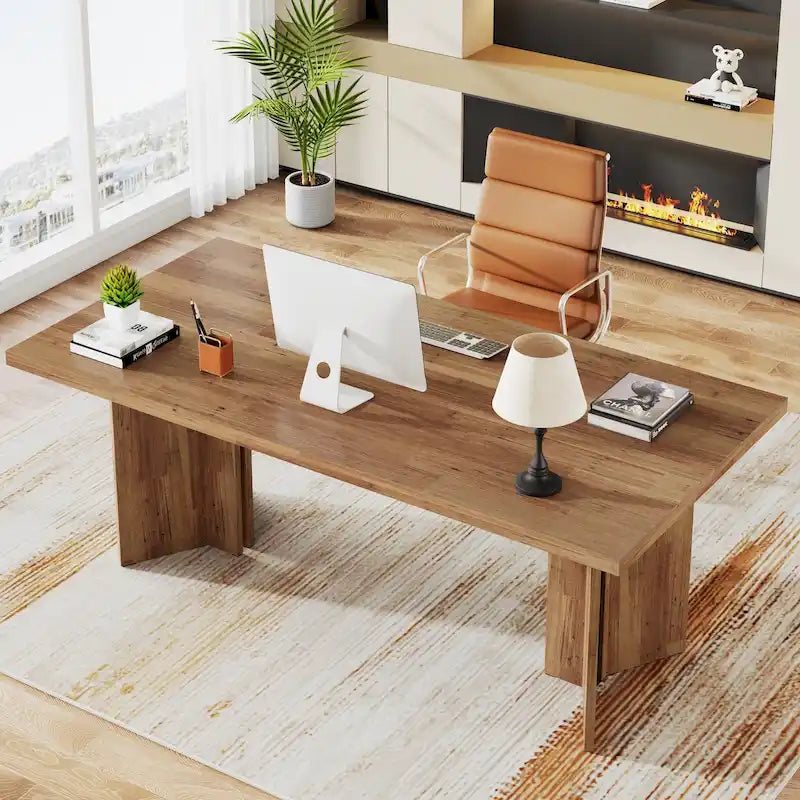 Bureau de direction de 63 pouces, grand bureau d'ordinateur moderne en bois