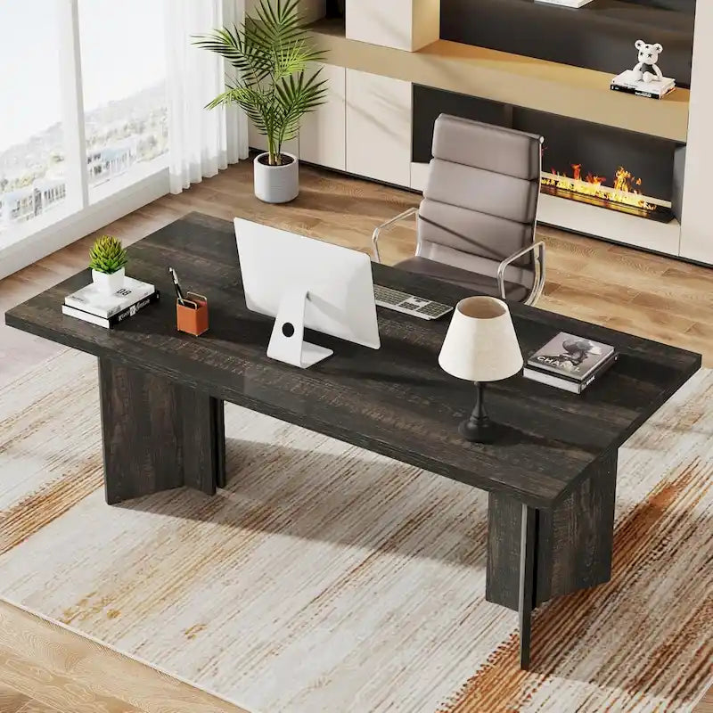 Bureau de direction de 63 pouces, grand bureau d'ordinateur moderne en bois