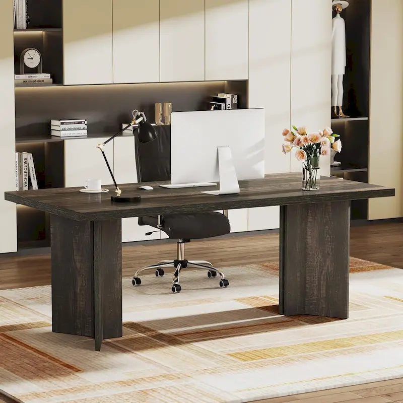Bureau de direction de 63 pouces, grand bureau d'ordinateur moderne en bois