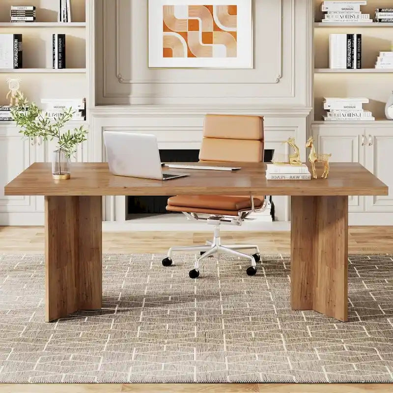 Bureau de direction de 63 pouces, grand bureau d'ordinateur moderne en bois