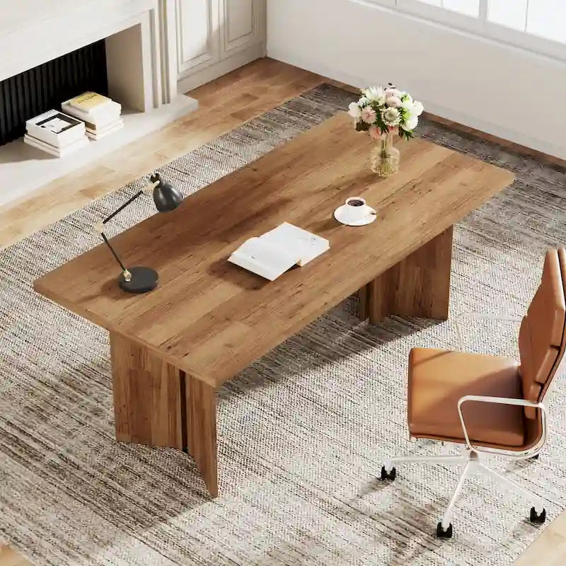 Bureau de direction de 63 pouces, grand bureau d'ordinateur moderne en bois