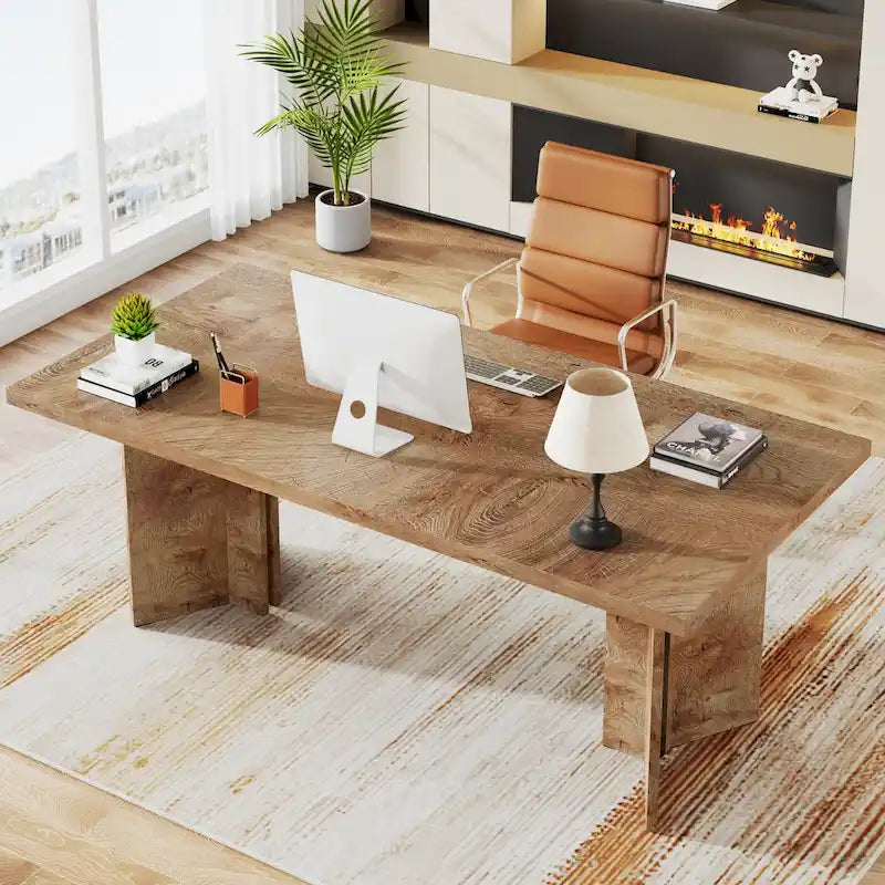 Bureau de direction de 63 pouces, grand bureau d'ordinateur moderne en bois