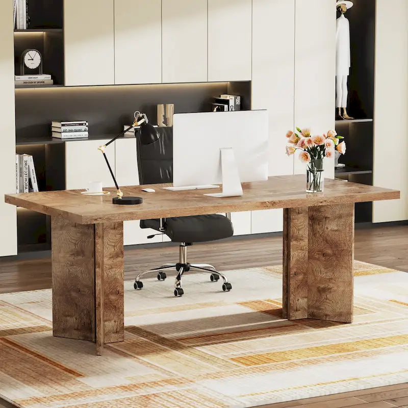 Bureau de direction de 63 pouces, grand bureau d'ordinateur moderne en bois