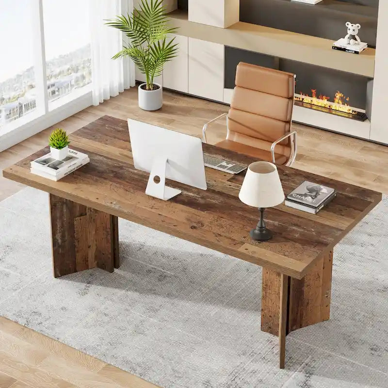 Bureau de direction de 63 pouces, grand bureau d'ordinateur moderne en bois