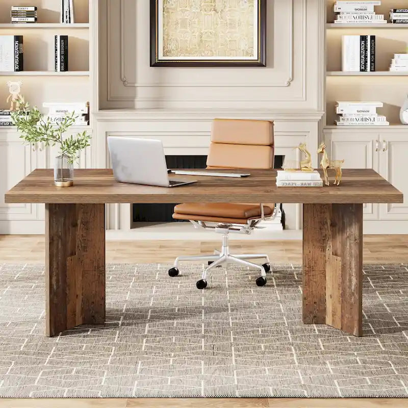 Bureau de direction de 63 pouces, grand bureau d'ordinateur moderne en bois