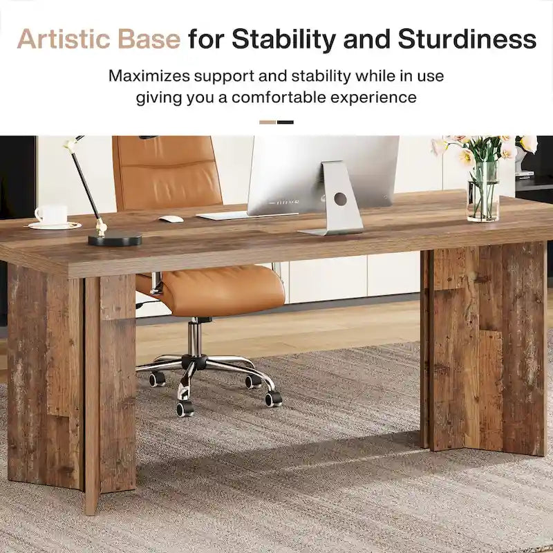 Bureau de direction de 63 pouces, grand bureau d'ordinateur moderne en bois