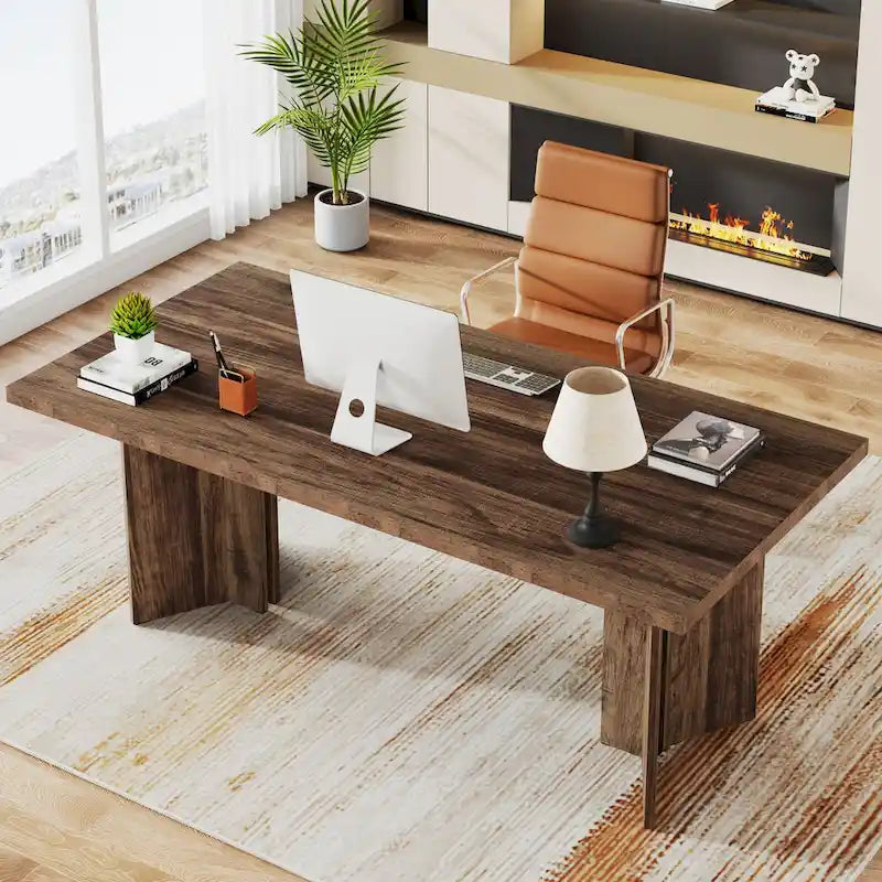 Bureau de direction de 63 pouces, grand bureau d'ordinateur moderne en bois