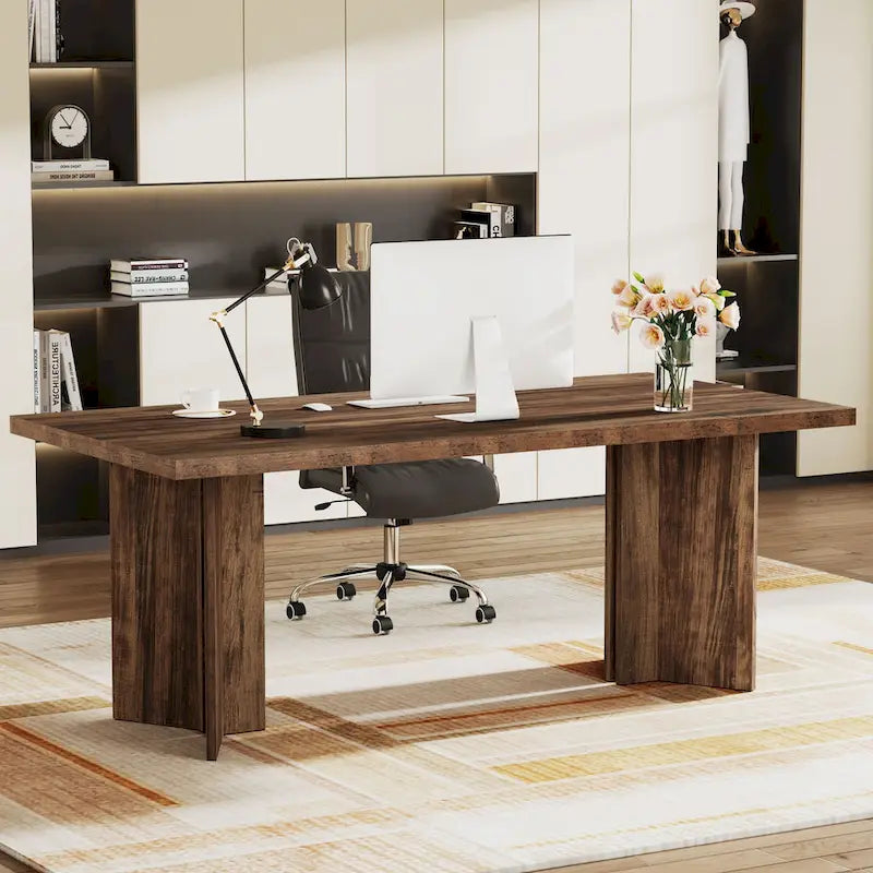 Bureau de direction de 63 pouces, grand bureau d'ordinateur moderne en bois