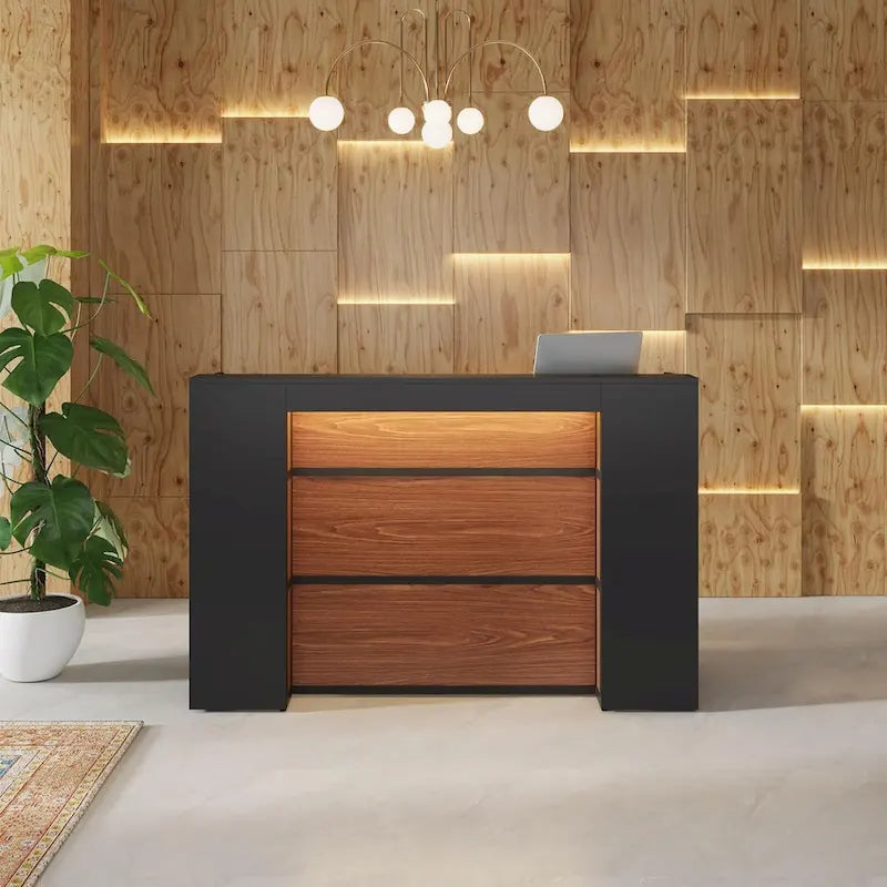 Reception Desk Front Desk with LED Lights,Large Reception Counter Table with Private Panels