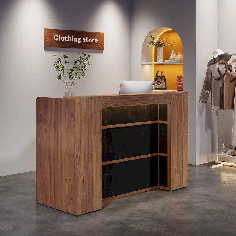Bureau de réception avec lumières LED, grande table de comptoir de réception avec panneaux privés