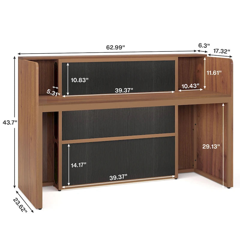 Bureau de réception avec lumières LED, grande table de comptoir de réception avec panneaux privés