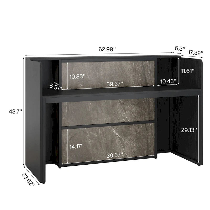 Bureau de réception avec lumières LED, grande table de comptoir de réception avec panneaux privés