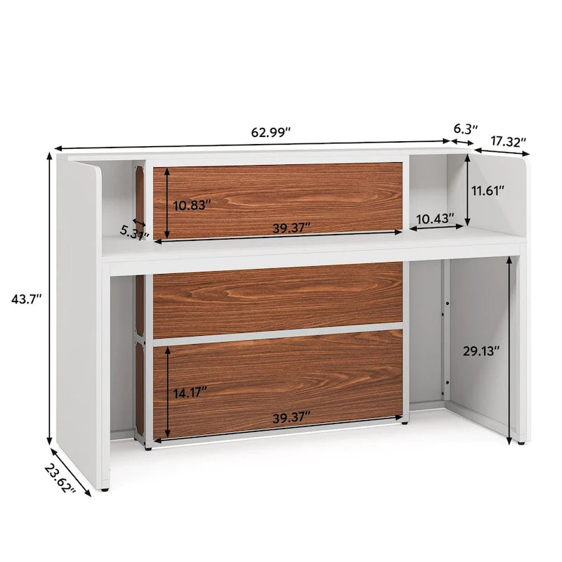 Bureau de réception avec lumières LED, grande table de comptoir de réception avec panneaux privés