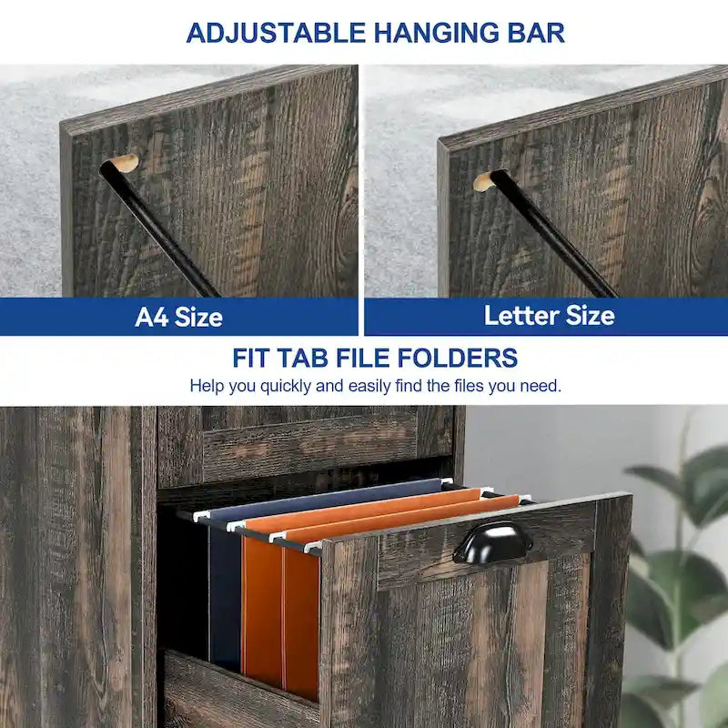Moasis – Meuble de classement vertical à 4 tiroirs en bois rustique avec serrure