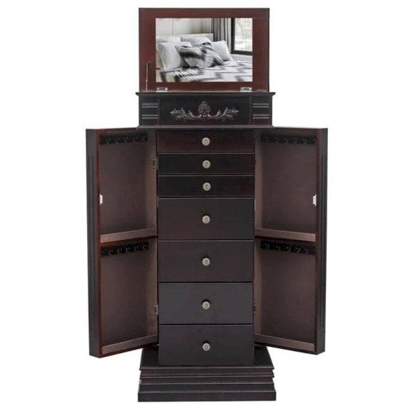 Coiffeuse à bijoux élégante avec miroir et crochets à collier - 18,5 x 12 x 42