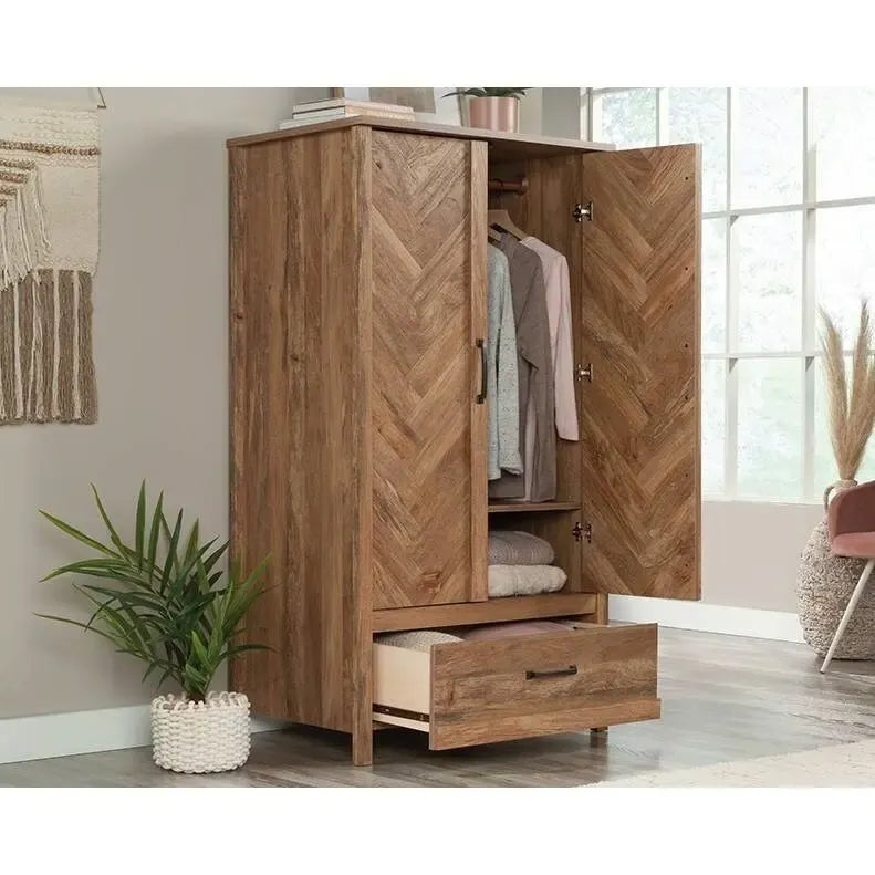 Armoire-penderie rustique à chevrons FarmHouse à 1 tiroir - 57,15 cm (L) x 82,04 cm (l) x 150,62 cm (H)