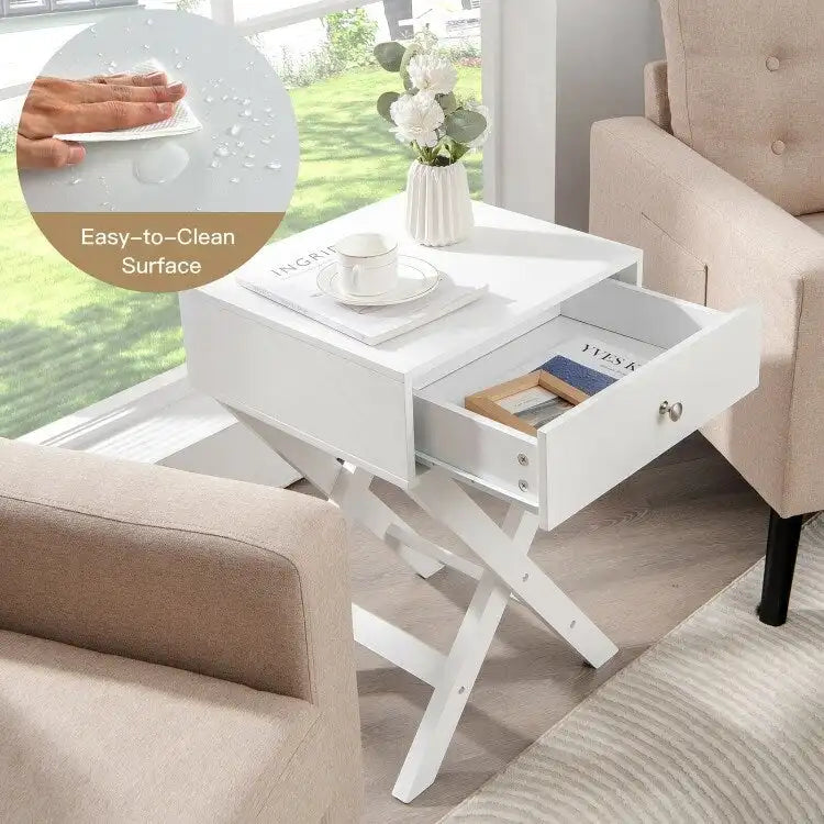 Table de chevet en X avec tiroir