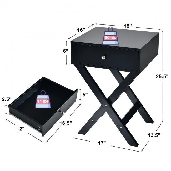 Table de chevet en X avec tiroir