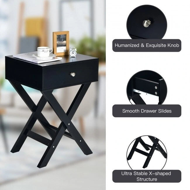 Table de chevet en X avec tiroir