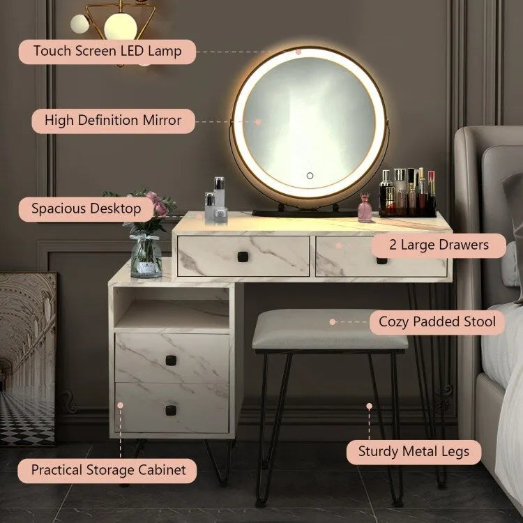 Coiffeuse moderne avec armoire de rangement - 80 x 40 x 76 cm (L x l x H)