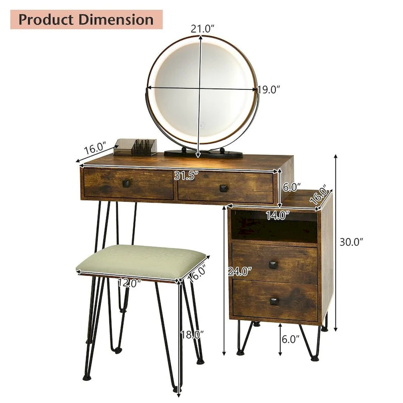 Coiffeuse moderne avec armoire de rangement - 80 x 40 x 76 cm (L x l x H)