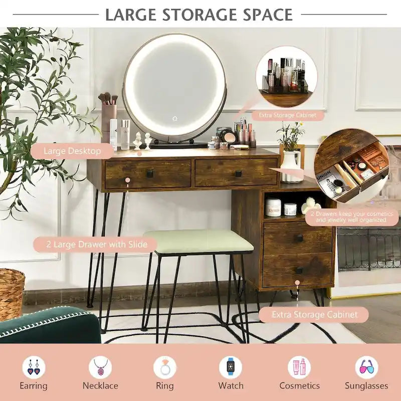 Coiffeuse moderne avec armoire de rangement - 80 x 40 x 76 cm (L x l x H)