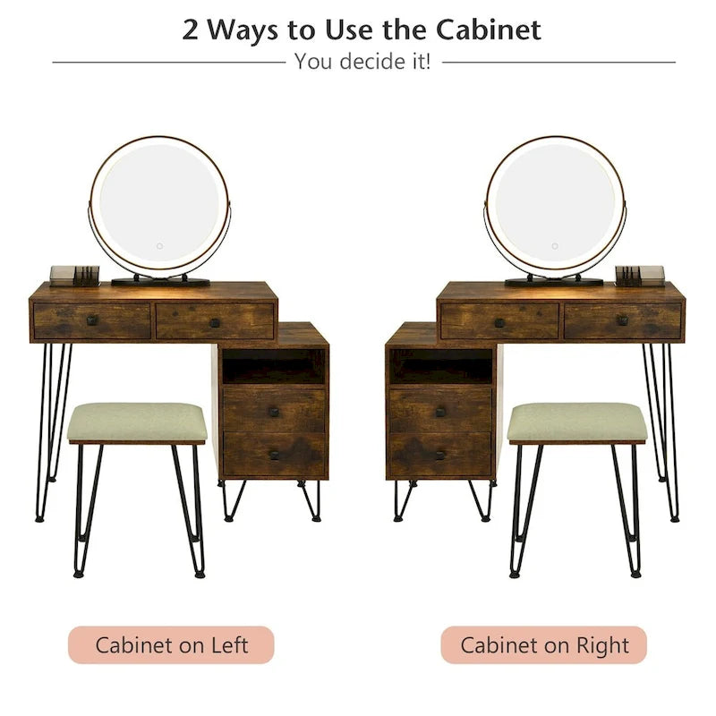 Coiffeuse moderne avec armoire de rangement - 80 x 40 x 76 cm (L x l x H)