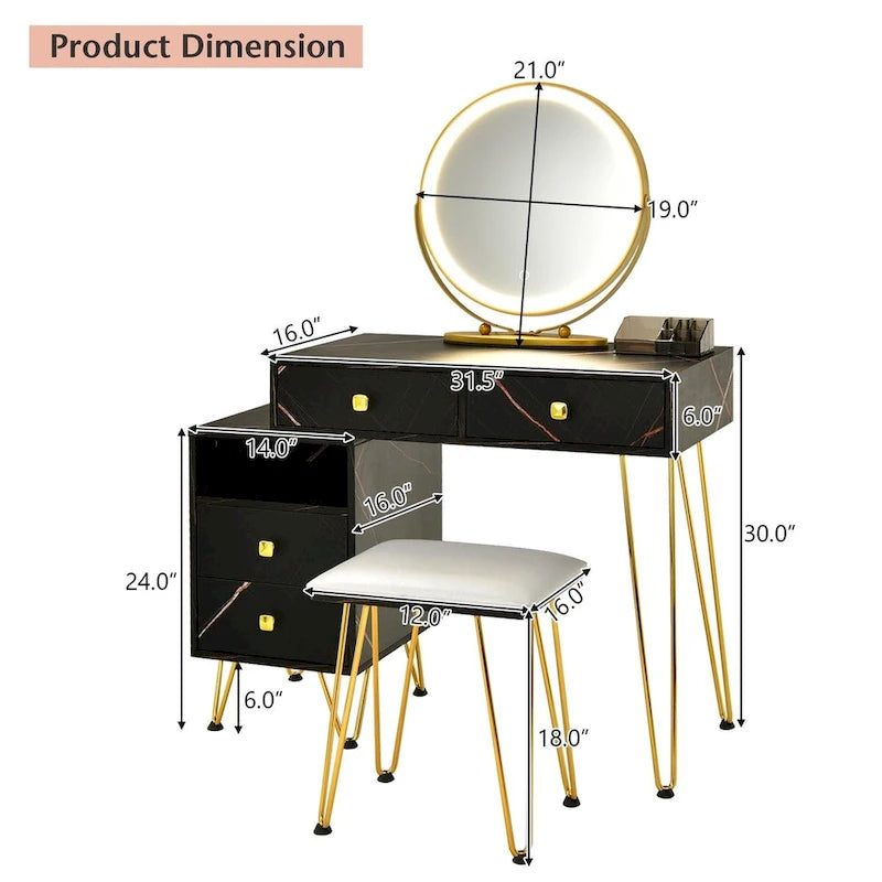 Coiffeuse moderne avec armoire de rangement - 80 x 40 x 76 cm (L x l x H)