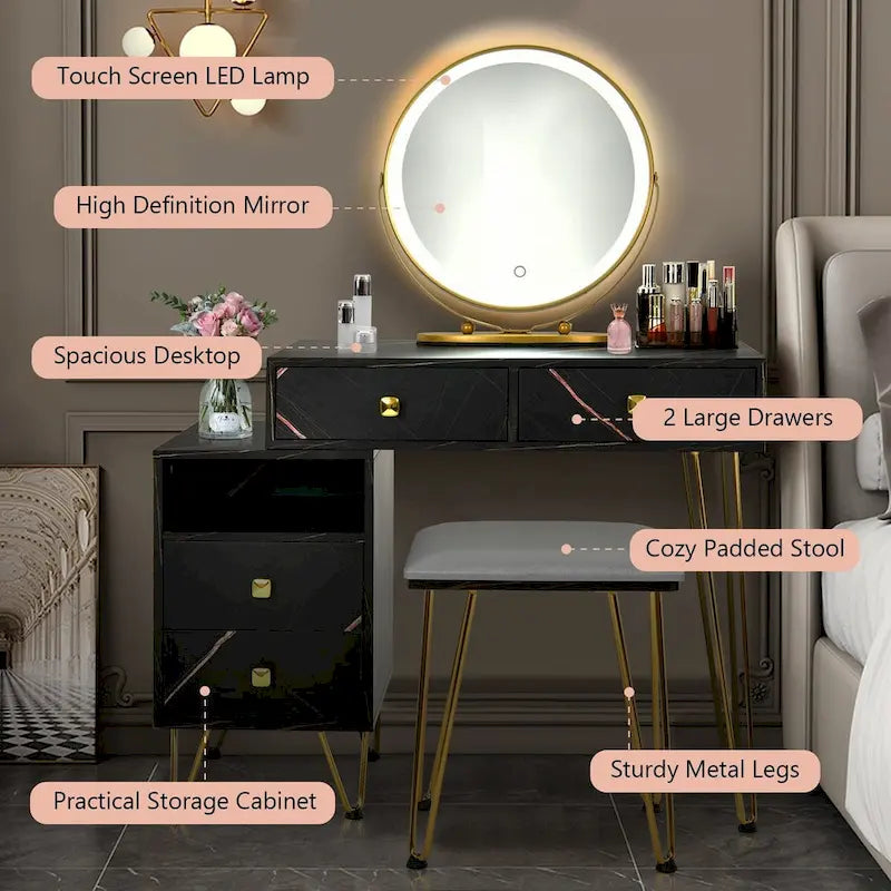 Coiffeuse moderne avec armoire de rangement - 80 x 40 x 76 cm (L x l x H)