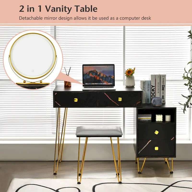 Coiffeuse moderne avec armoire de rangement - 80 x 40 x 76 cm (L x l x H)