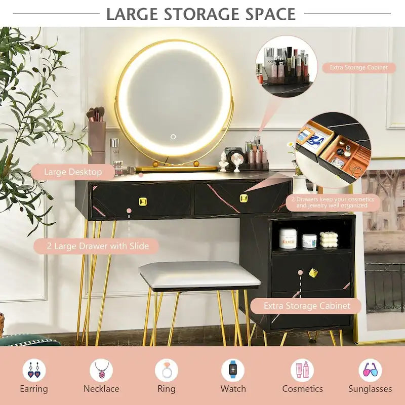 Coiffeuse moderne avec armoire de rangement - 80 x 40 x 76 cm (L x l x H)