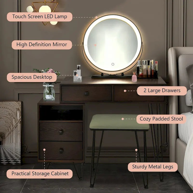 Coiffeuse moderne avec armoire de rangement - 80 x 40 x 76 cm (L x l x H)