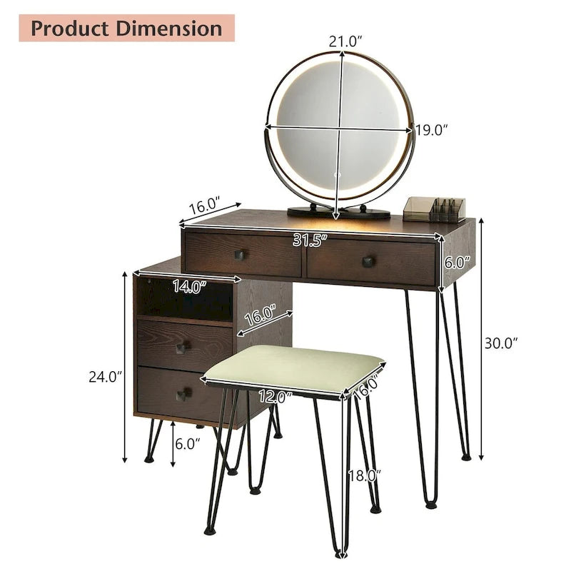 Coiffeuse moderne avec armoire de rangement - 80 x 40 x 76 cm (L x l x H)