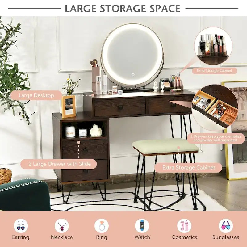 Coiffeuse moderne avec armoire de rangement - 80 x 40 x 76 cm (L x l x H)
