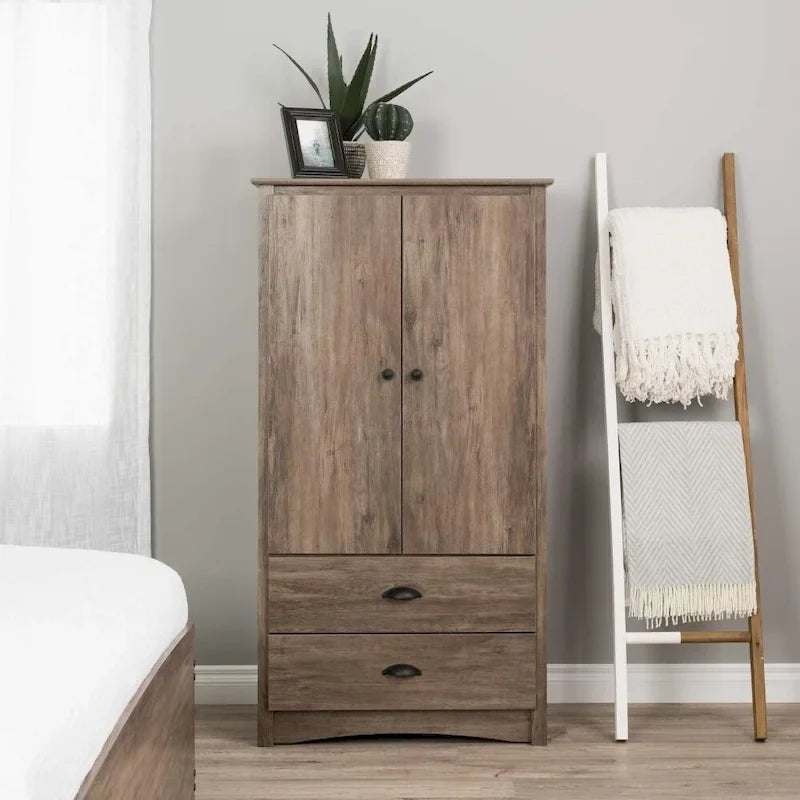 Armoire de rangement FarmHome rustique avec 2 tiroirs, chêne gris - 80 cm (L) x 56 cm (P) x 149 cm (H)