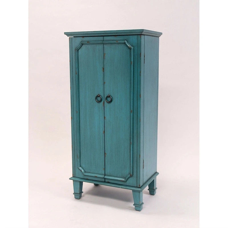 Grande boîte à bijoux vintage turquoise peinte à la main avec poignées de tiroir antiques – 13,8 x 19 x 40 pouces