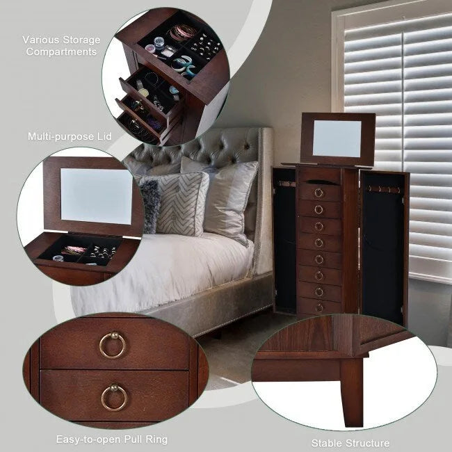 Organisateur de rangement pour bijoux en bois avec 6 tiroirs - 10,5 x 15,8 x 40 (P x L x H)