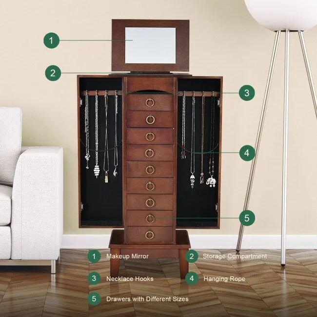 Organisateur de rangement pour bijoux en bois avec 6 tiroirs - 10,5 x 15,8 x 40 (P x L x H)