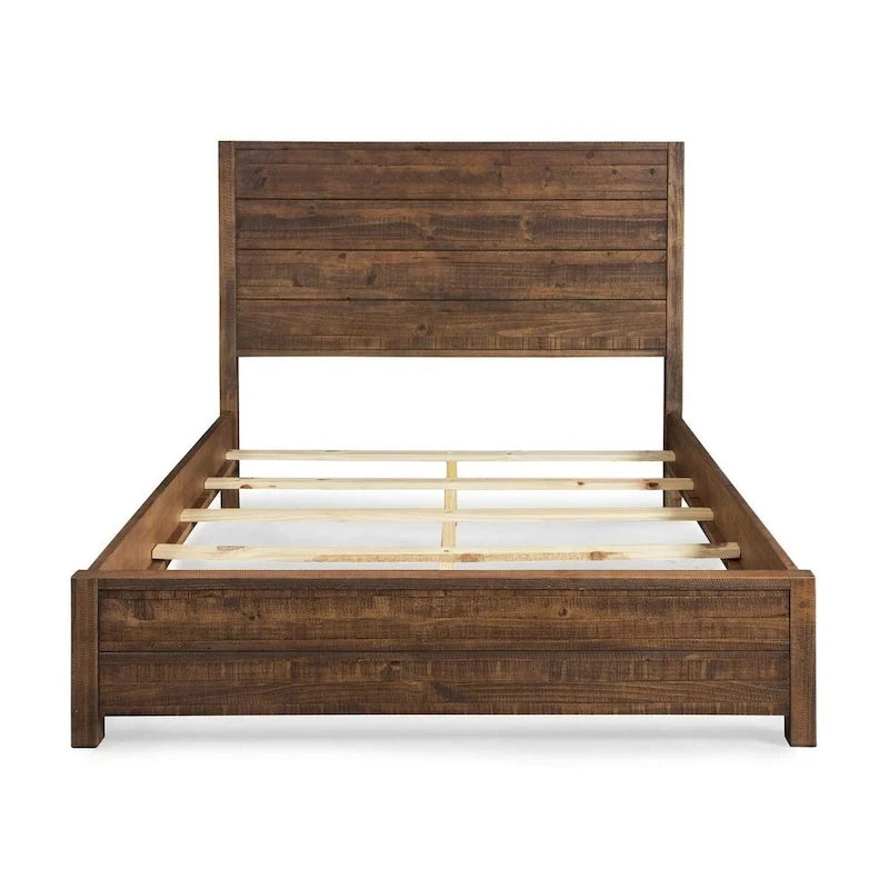 Lit plateforme en pin massif couleur noyer Queen Size FarmHome
