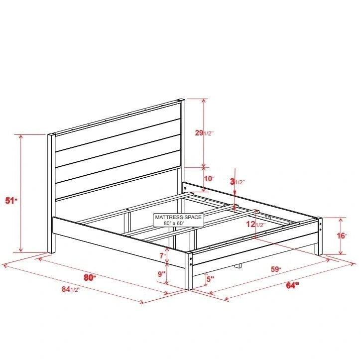 Lit plateforme en pin massif couleur noyer Queen Size FarmHome