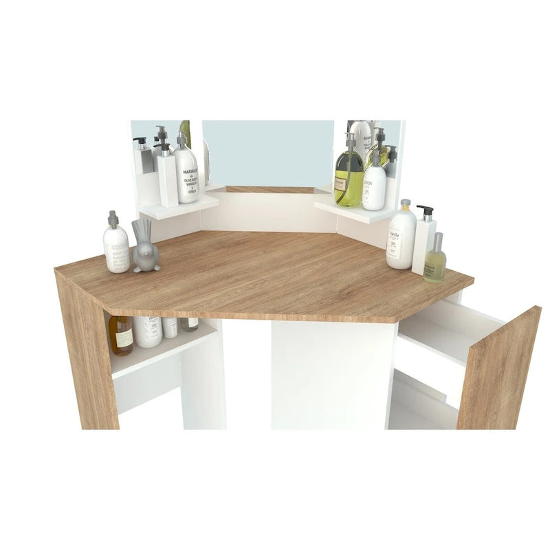 Coiffeuse d'angle Pearl avec lumières LED