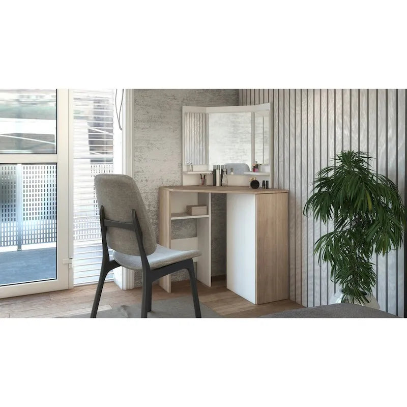 Coiffeuse d'angle Pearl avec lumières LED