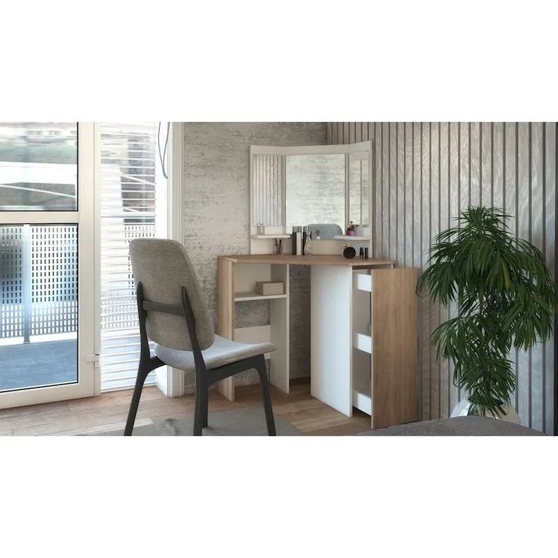 Coiffeuse d'angle Pearl avec lumières LED