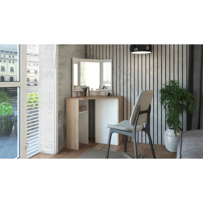 Coiffeuse d'angle Pearl avec lumières LED
