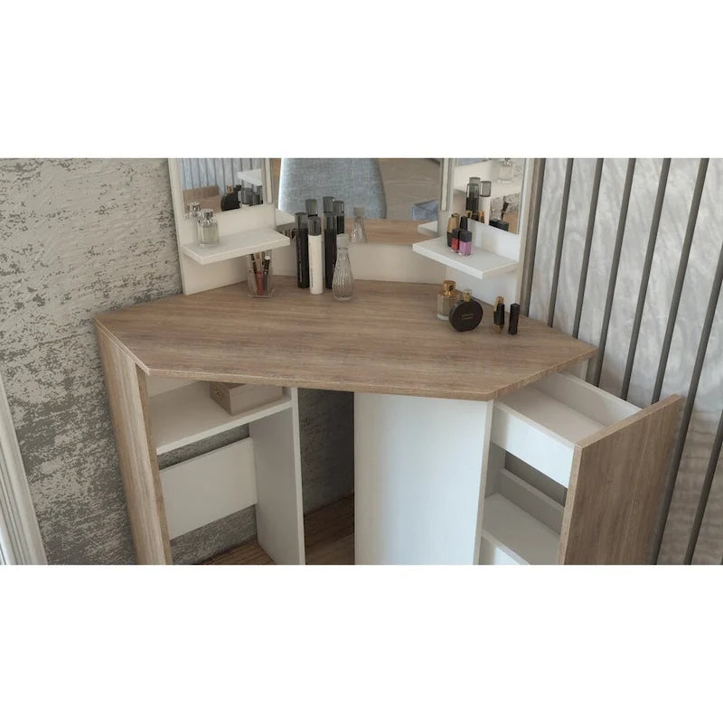 Coiffeuse d'angle Pearl avec lumières LED