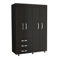Armoire mobile Denver avec tringles, armoire à double porte, 3 tiroirs et 2 étagères - N/A