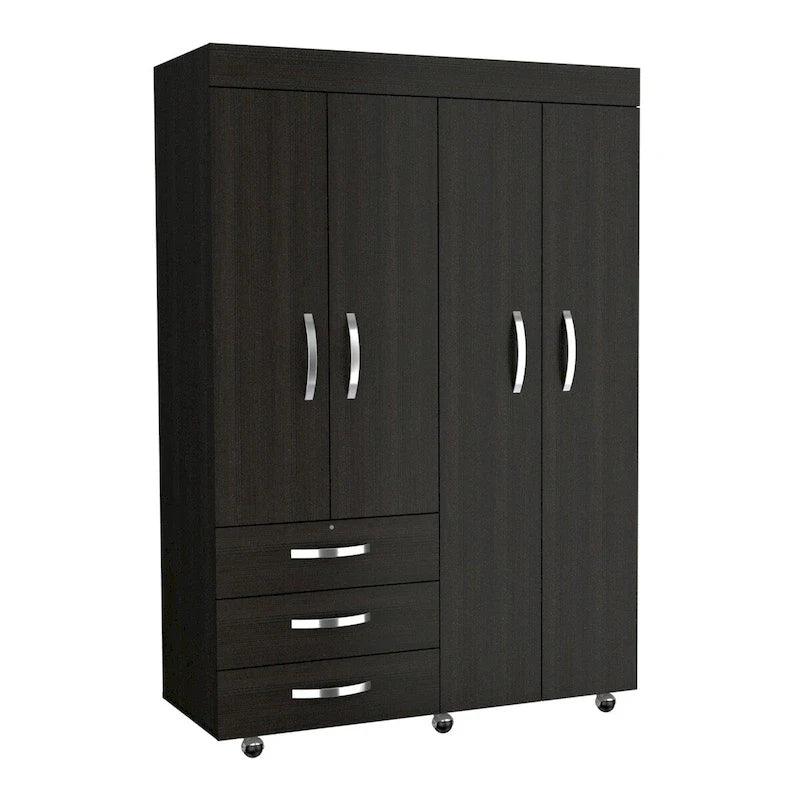 Armoire mobile Denver avec tringles, armoire à double porte, 3 tiroirs et 2 étagères - N/A