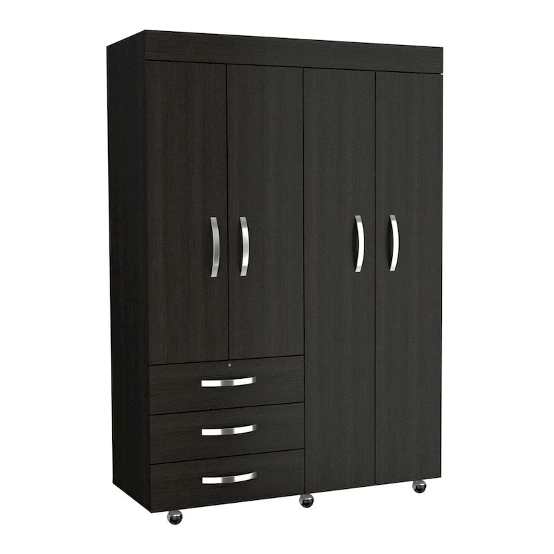 Armoire mobile Denver avec tringles, armoire à double porte, 3 tiroirs et 2 étagères - N/A