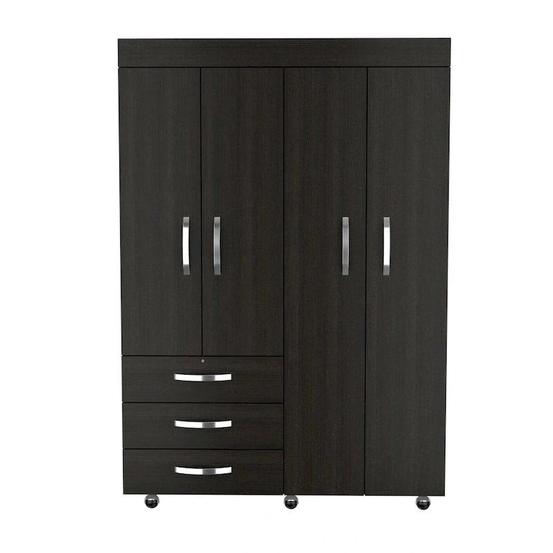 Armoire mobile Denver avec tringles, armoire à double porte, 3 tiroirs et 2 étagères - N/A