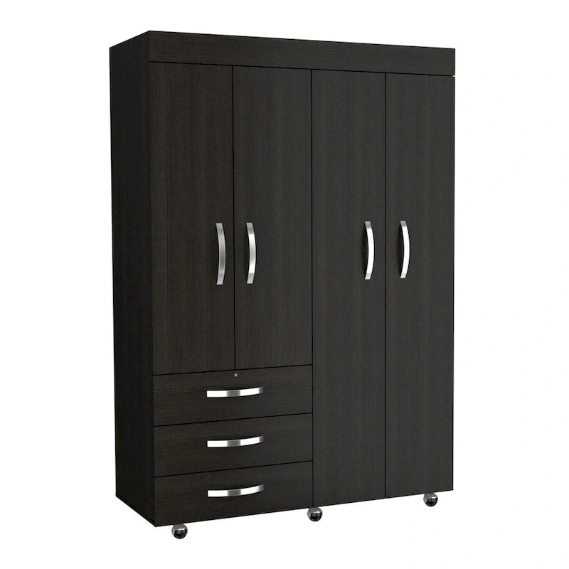 Armoire mobile Denver avec tringles, armoire à double porte, 3 tiroirs et 2 étagères - N/A